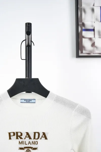 Prada Logo-Embroidered Ribbed Knit Sweater White - 5