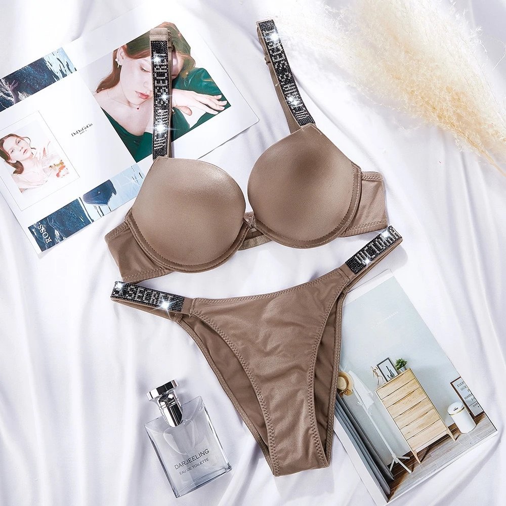 Victoria's Secret Underwear Rhinestone Logo Strap Bra and Thong Set — Victorias Secret-11