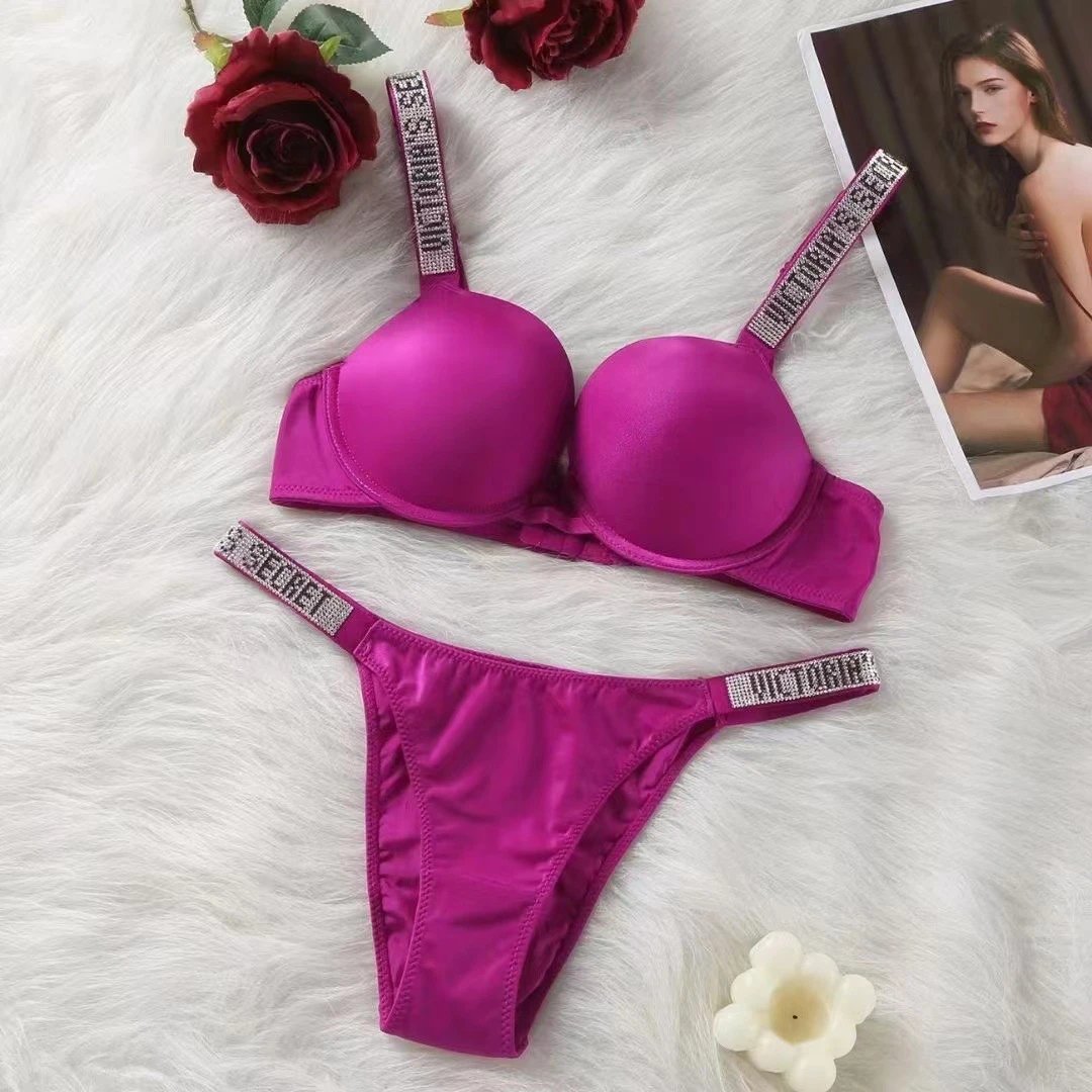 Victoria's Secret Underwear Rhinestone Logo Strap Bra and Thong Set — Victorias Secret-4