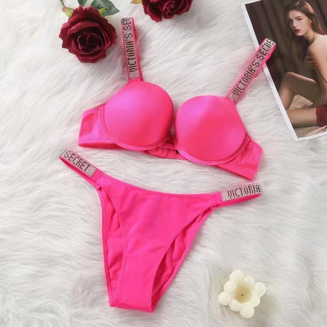 Victoria's Secret Underwear Rhinestone Logo Strap Bra and Thong Set — Victorias Secret-5