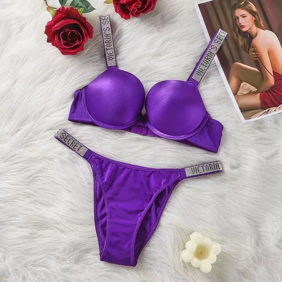 Victoria's Secret Underwear Rhinestone Logo Strap Bra and Thong Set — Victorias Secret-3