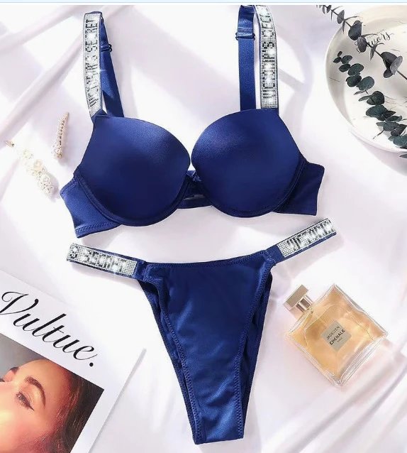 Victoria's Secret Underwear Rhinestone Logo Strap Bra and Thong Set — Victorias Secret-13