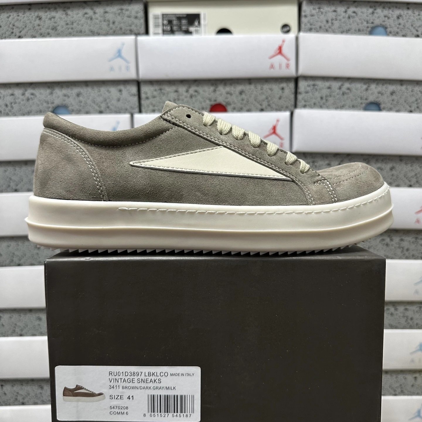 Rick Owens Vintage Sneaks Low Suede Brown Dark Gray Milk RU01D3897 LBKLCO