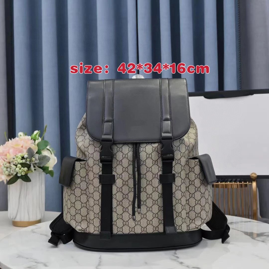 GG Brown Full Print Canvas Medium Backpack