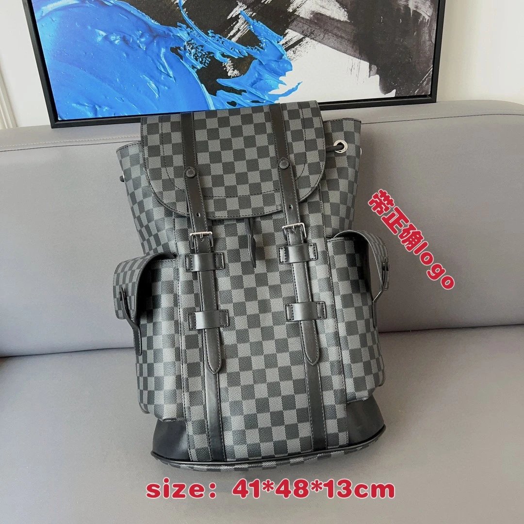 LV Black Checkered Medium Backpack