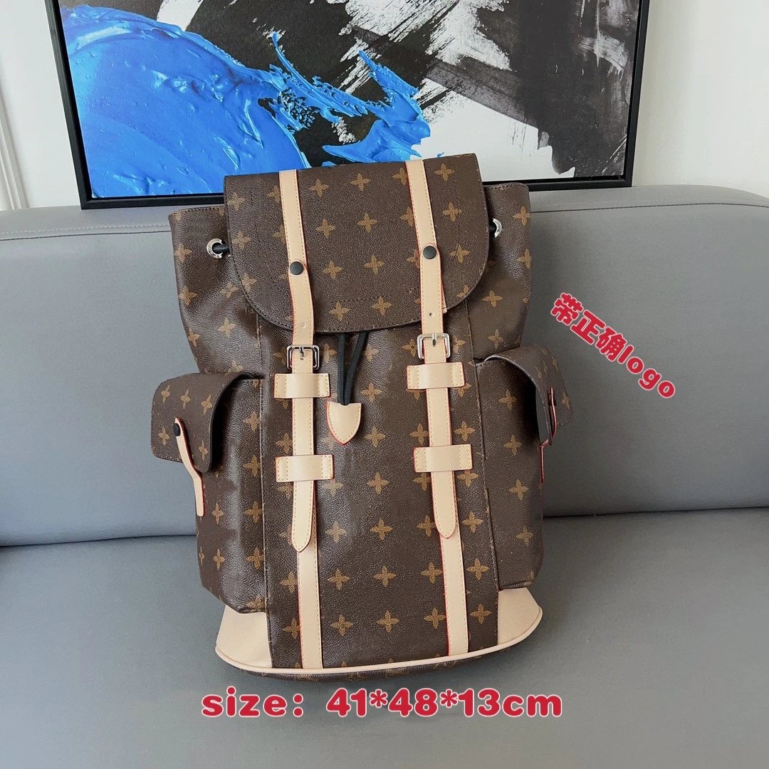 LV Brown Monogram with White Strap Medium Backpack