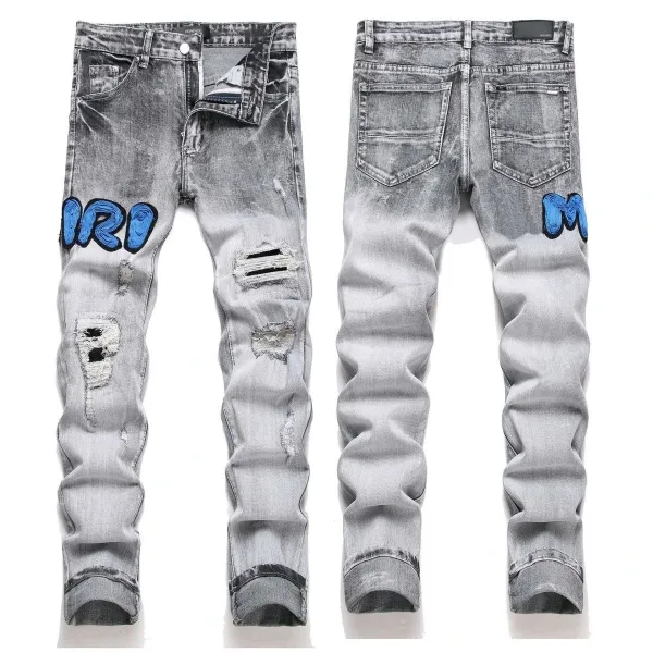 Amiri Distressed Patchwork Denim Jeans Gray - 1