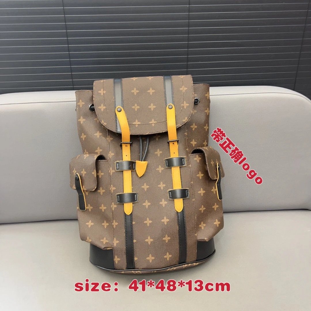 LV Brown Monogram with Yellow Strap Medium Backpack