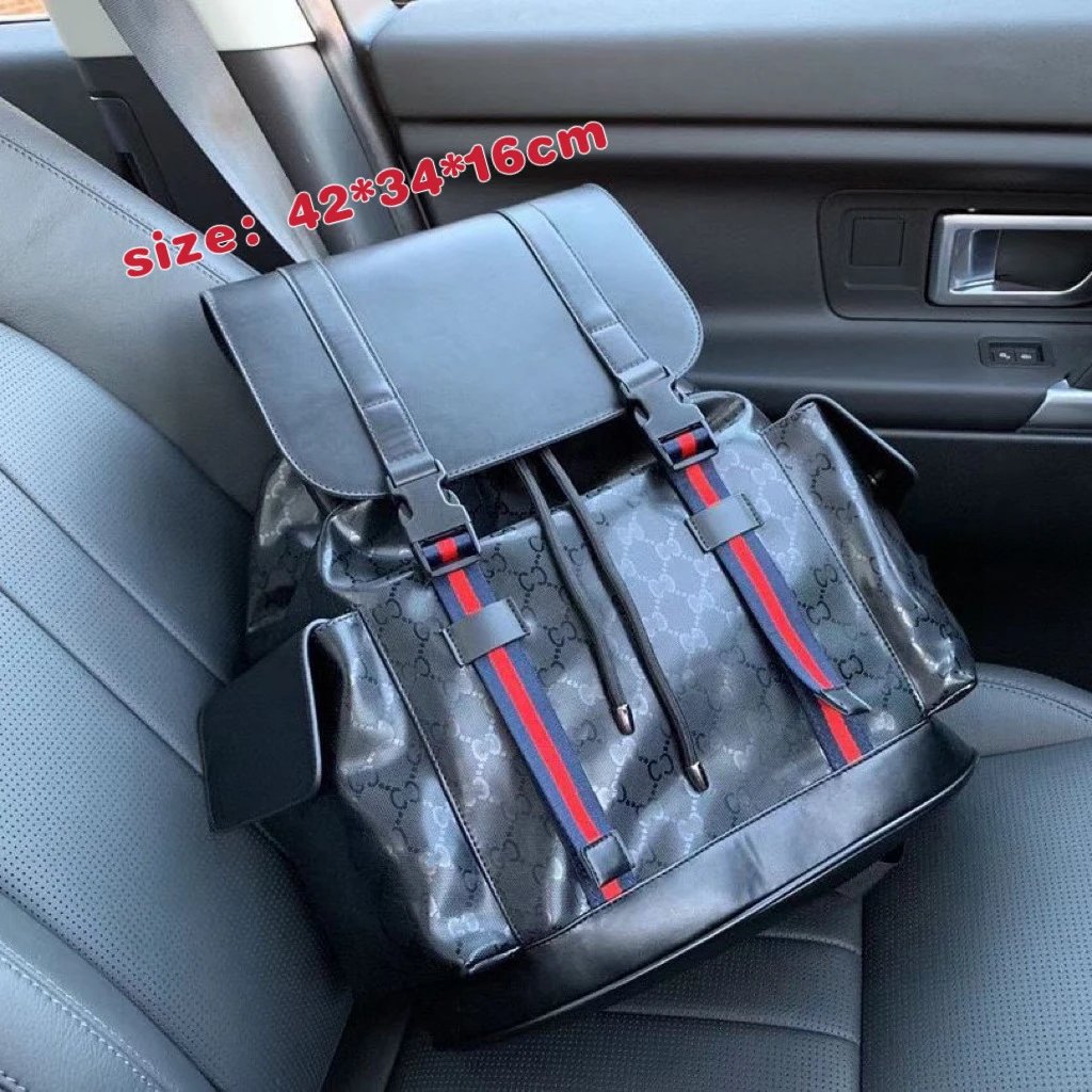 GG Black Full Print Leather Medium Backpack