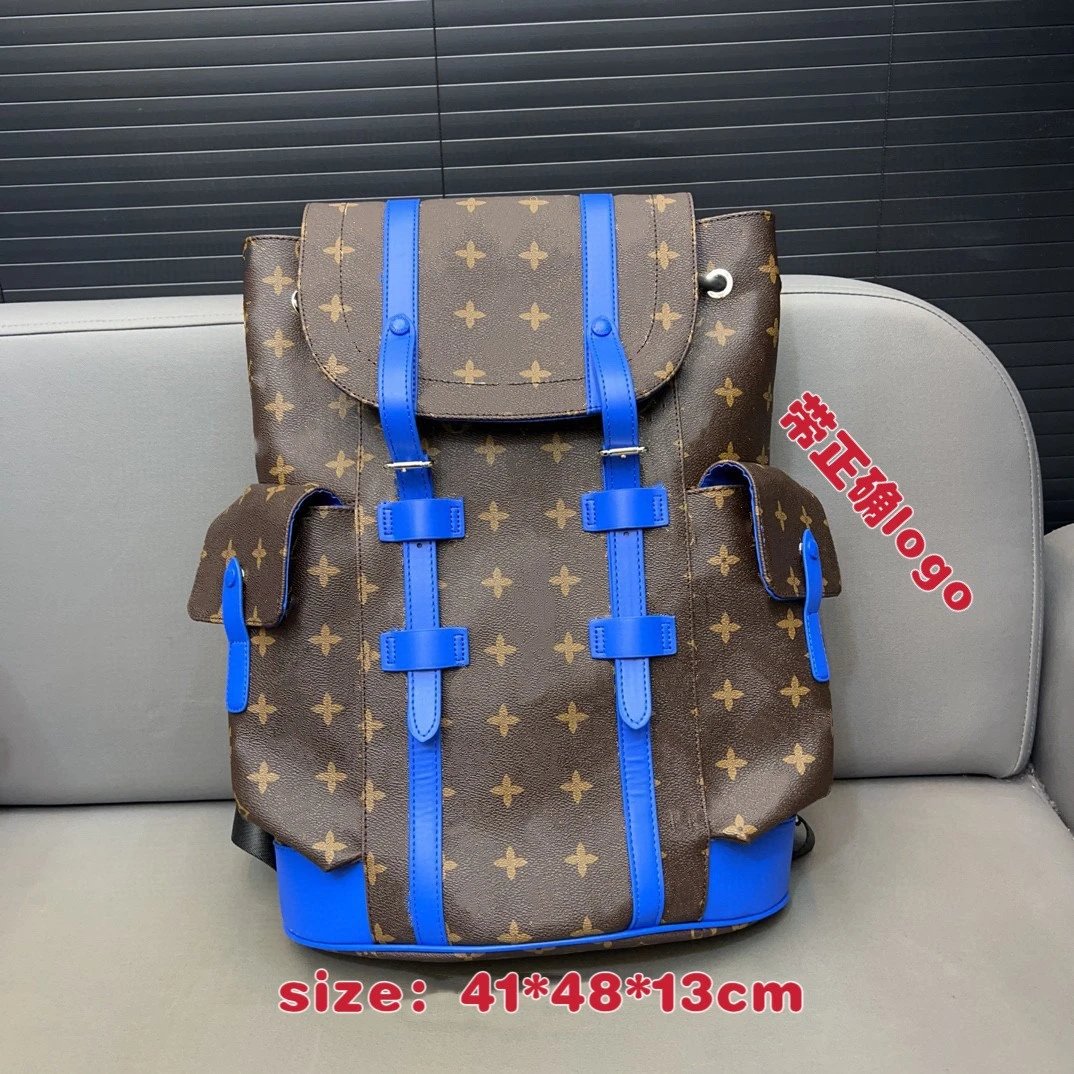 LV Brown Monogram with Blue Strap Medium Backpack