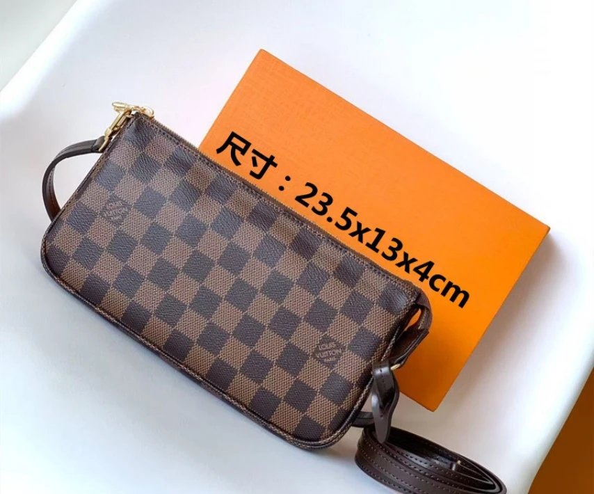 LV-Brown Tote Bag with Gingham Pattern SKU image