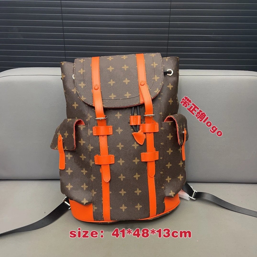 LV Brown Monogram with Orange Strap Medium Backpack