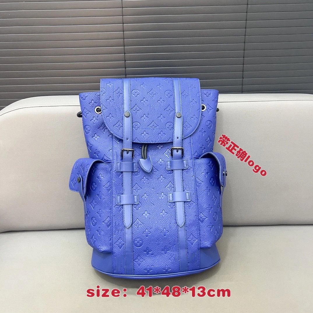 LV Blue Embossed Medium Backpack