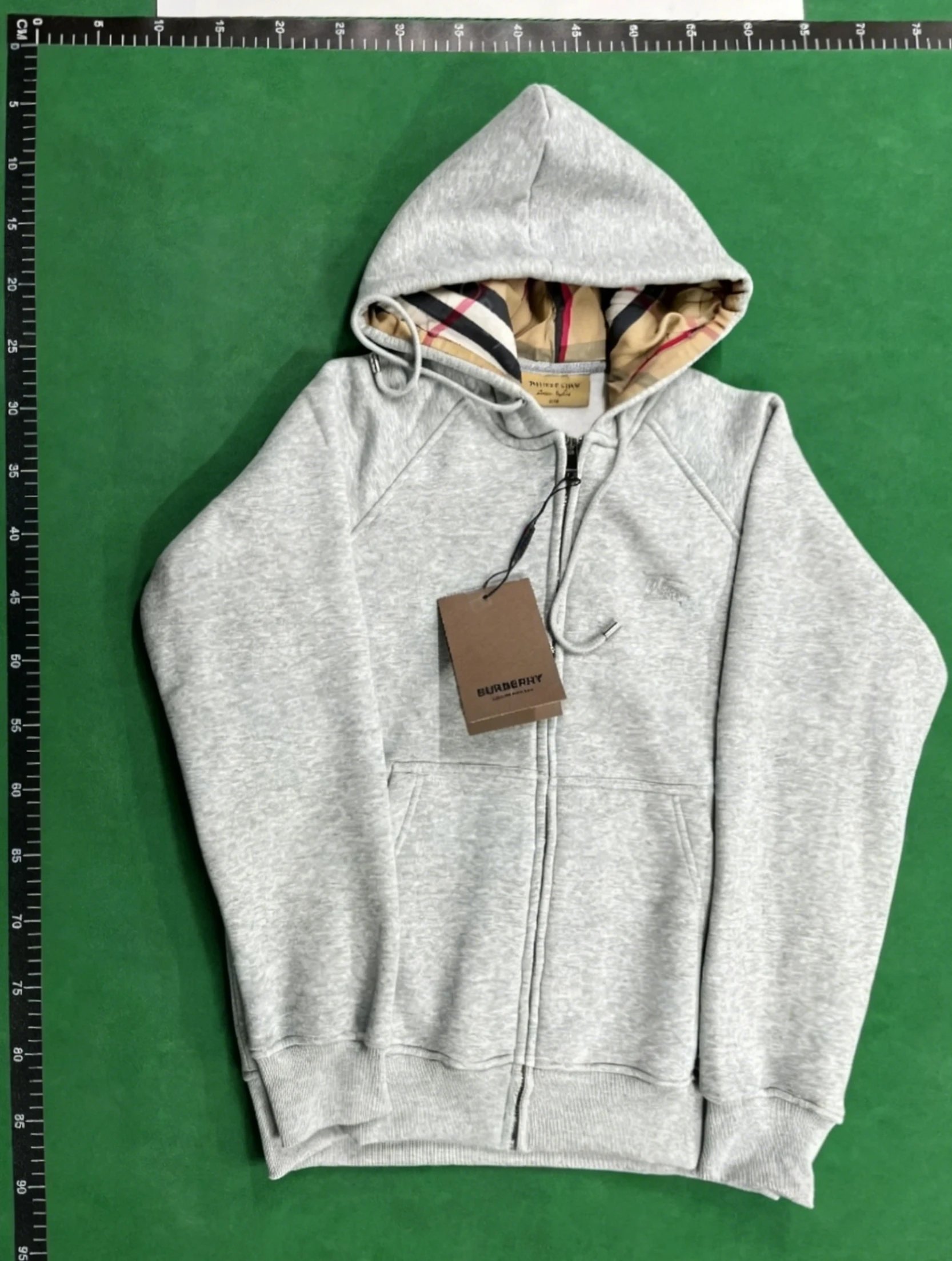 Burberry Zip Sweater Check Lined Hood Grey