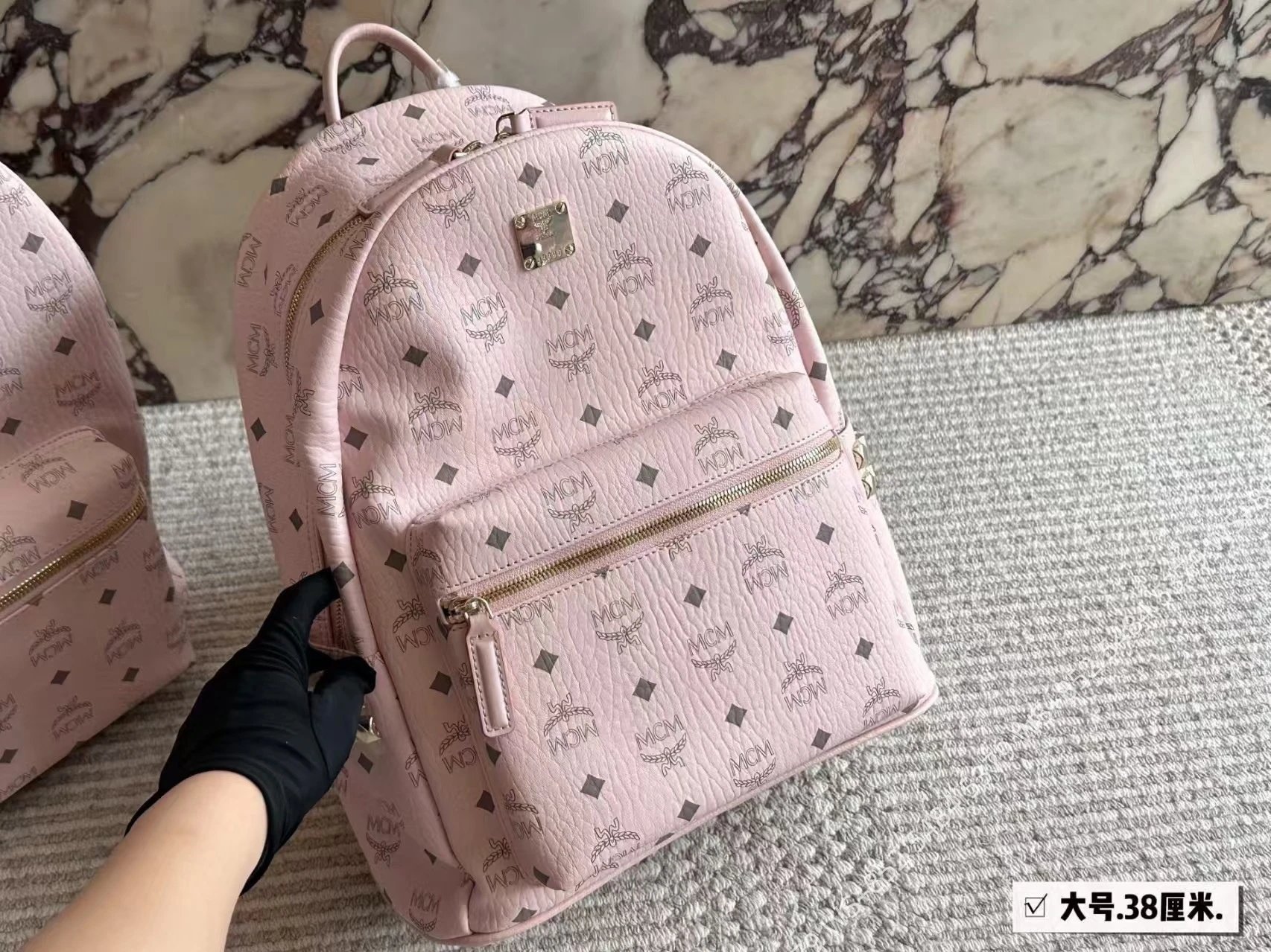 MCM Visetos Classic Backpack Pink Leather