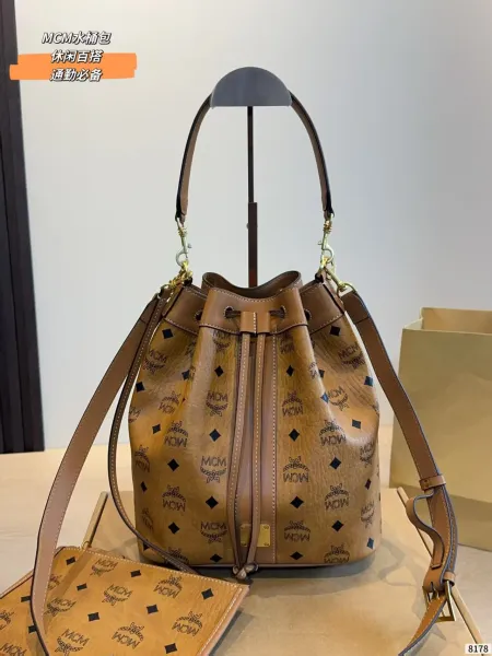 MCM Visetos Bucket Bag Beige Monogram Handbag - 1