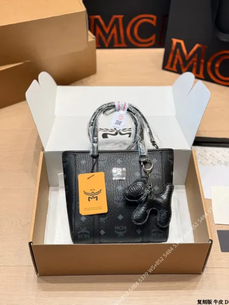 MCM Visetos Mini Tote Bag Black Leather Handbag - 1