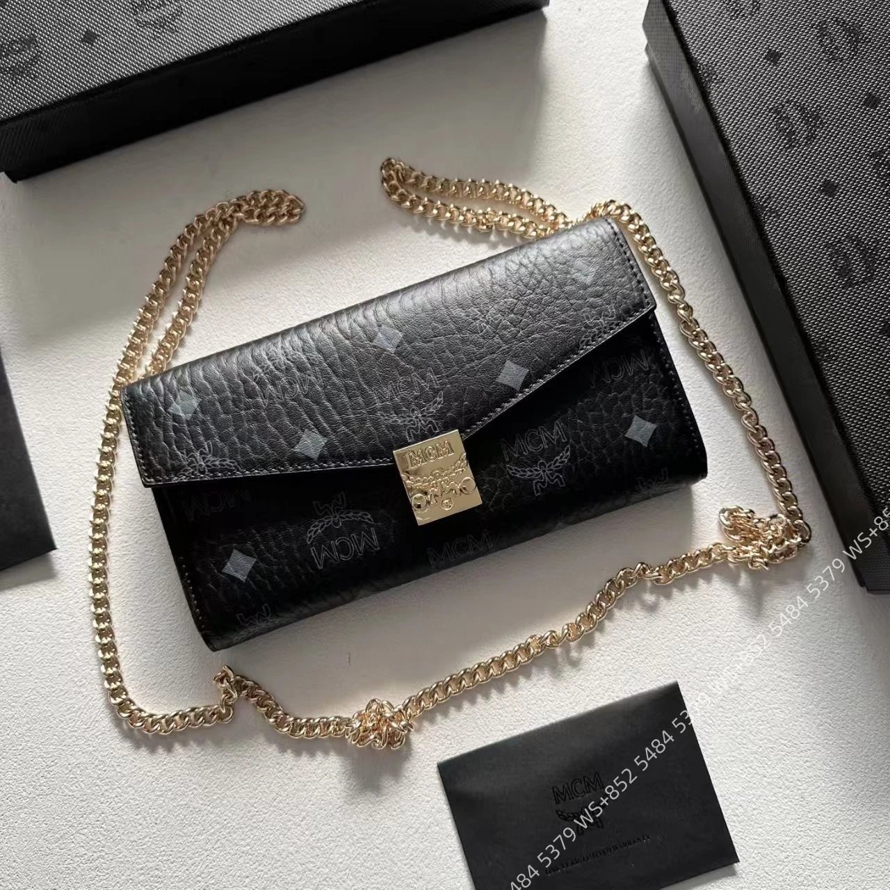MCM Visetos Mini Chain Crossbody Bag Black
