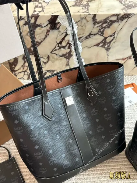 MCM Visetos Tote Bag Black Monogram Leather Tote Bag - 1
