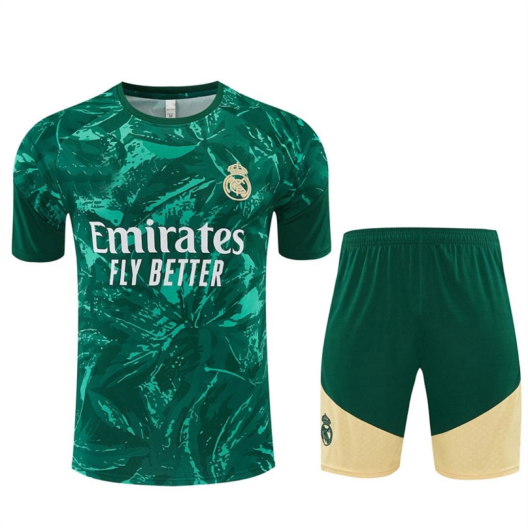 2627 Real Madrid Green Textured Training Kit Short Sleeve Set