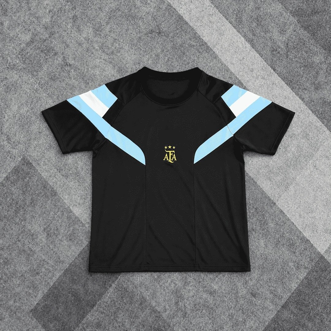 2026 Argentina Black Blue and White Arm Casual T-Shirt