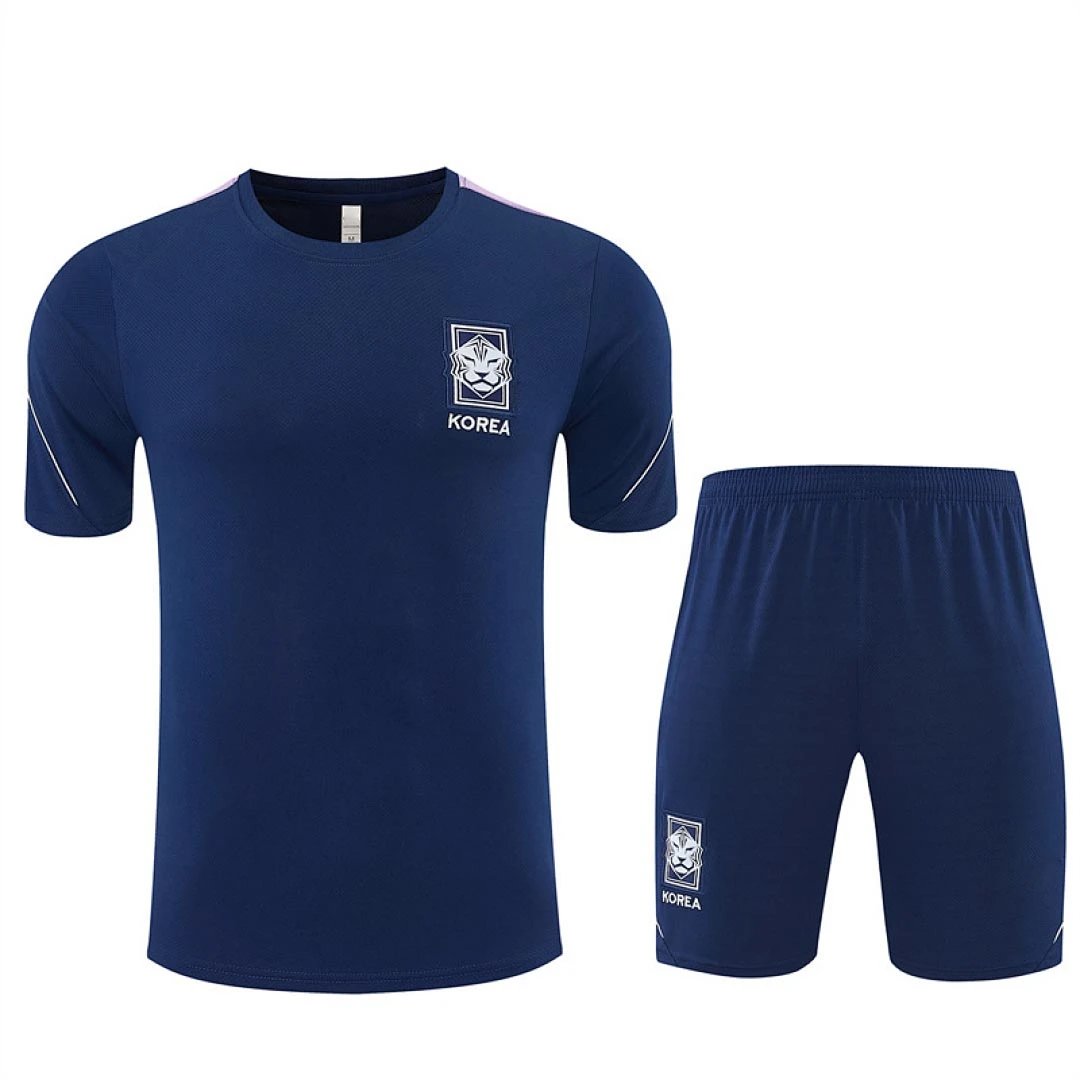 2026 Korean dark blue purple shoulder training suit set with short sleeves
