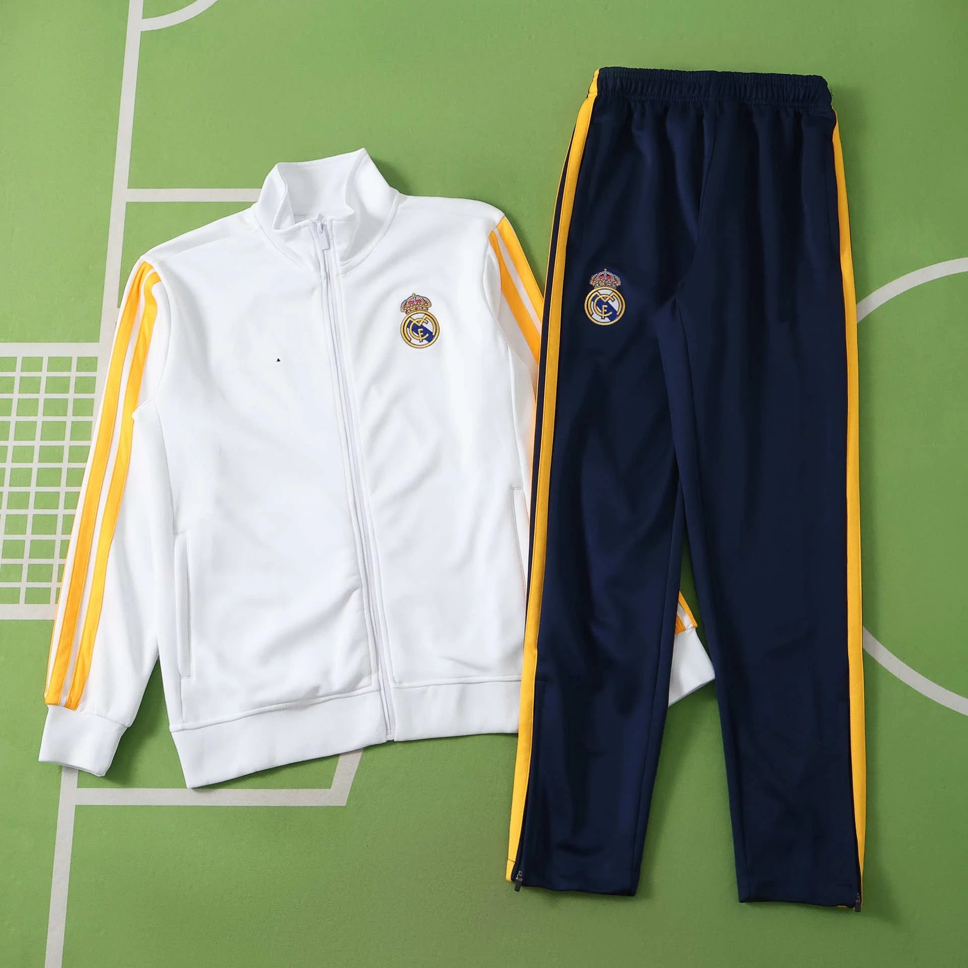 2627 Real Madrid White Yellow Arm Training Jacket Set