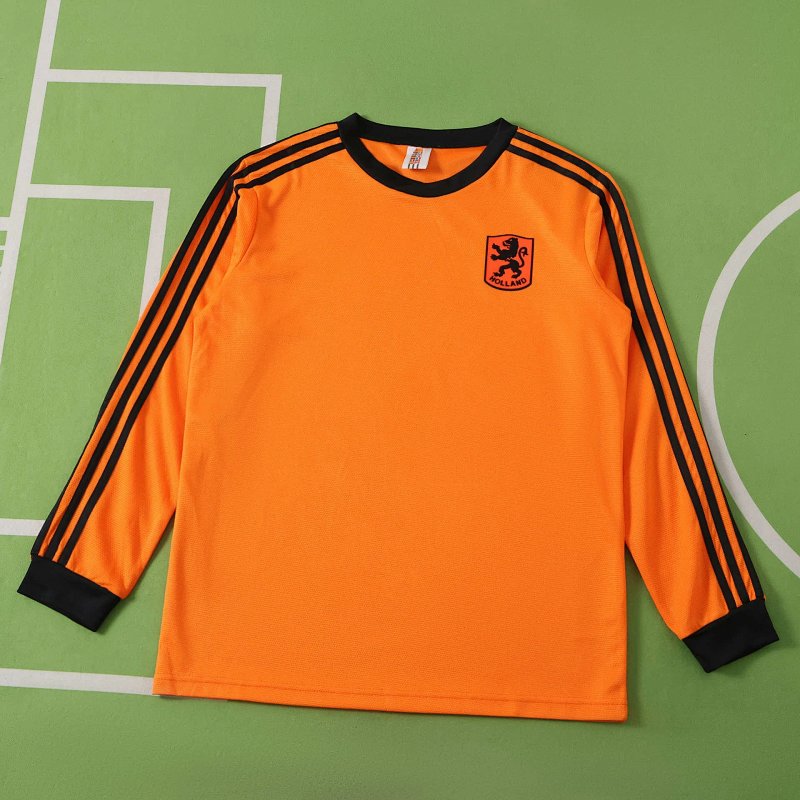 1980 season the Netherlands home retro Long sleeves  Fan version