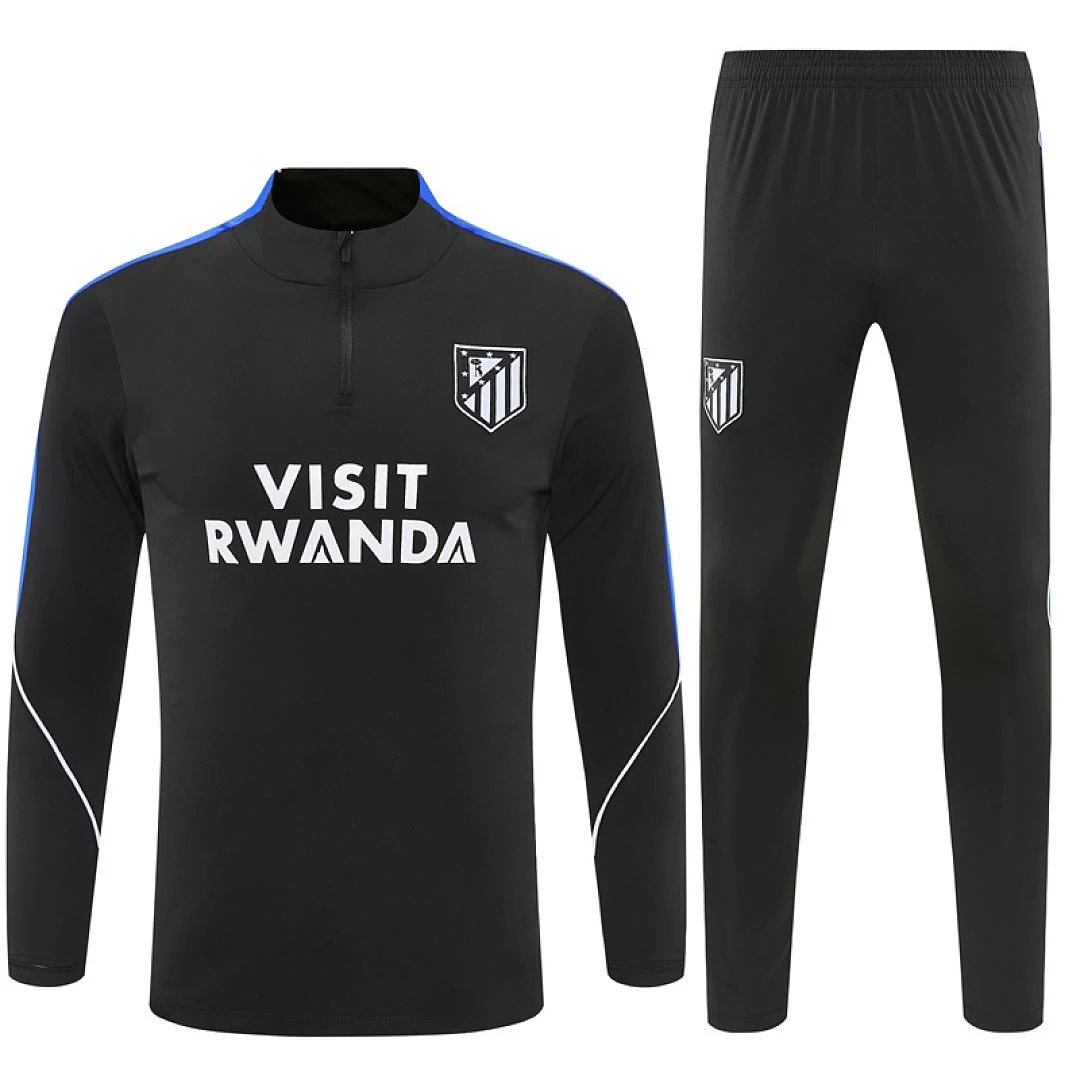 2627 Atletico Madrid Black Blue Half-Zip Training Set