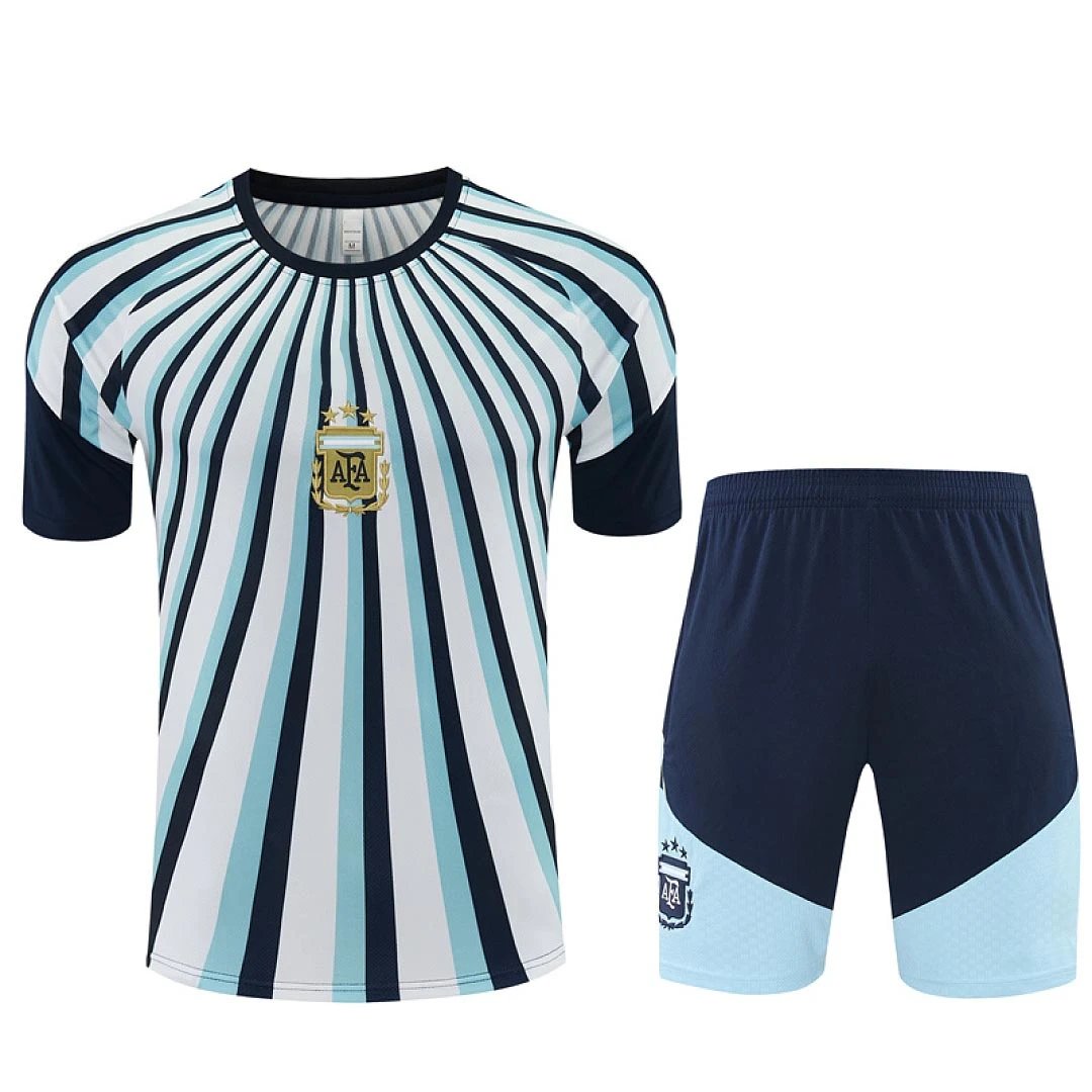 2026 Argentina White and Blue Striped Training Kit Short Sleeve Set