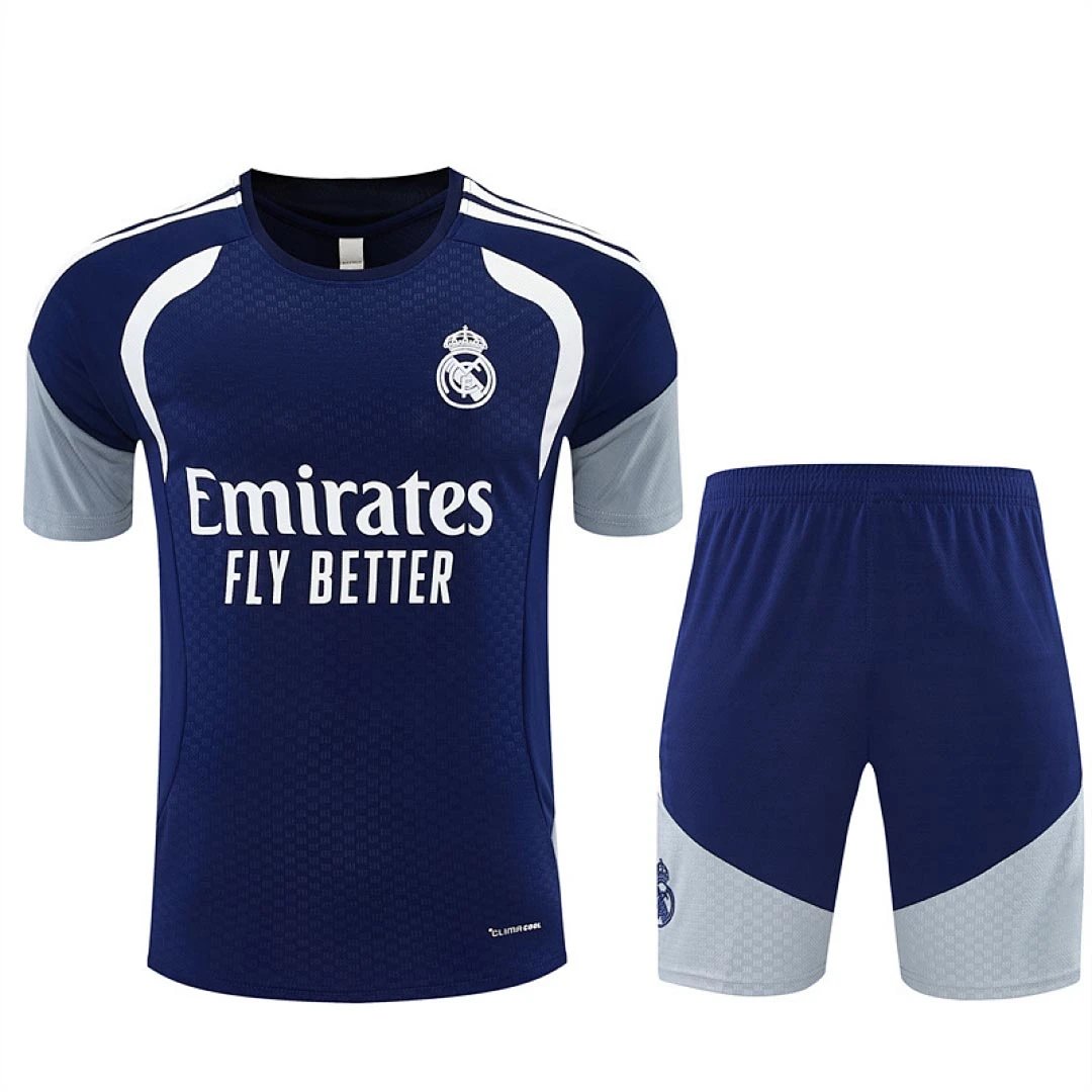 2627 Real Madrid dark blue gray arm training suit set short sleeved