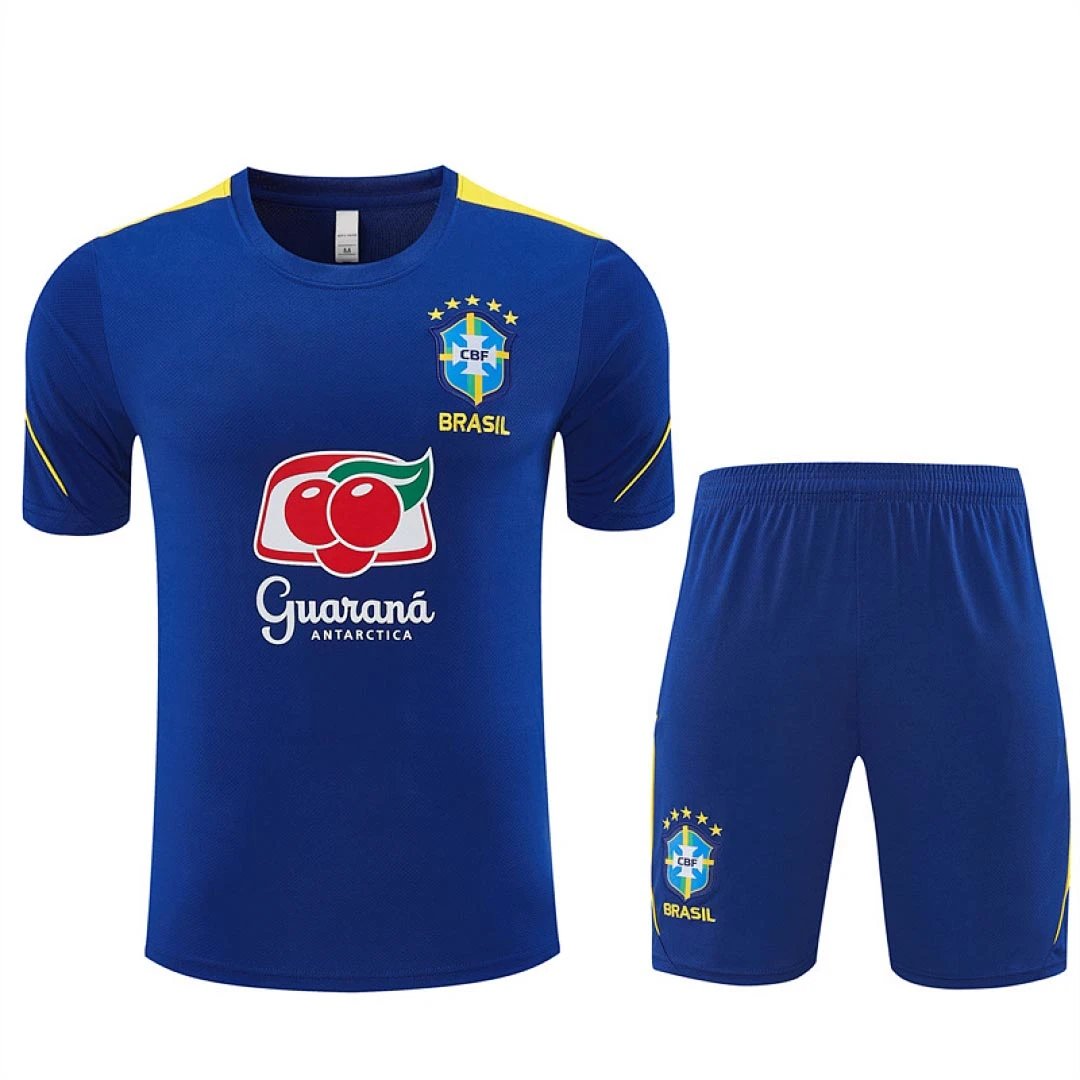 2026 Brazil Navy Blue & Yellow Shoulder Training Jersey Set Short Sleeve