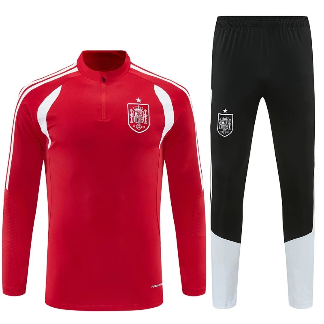 2026 Spain Red White Shoulder Training Suit Half-Zip Set