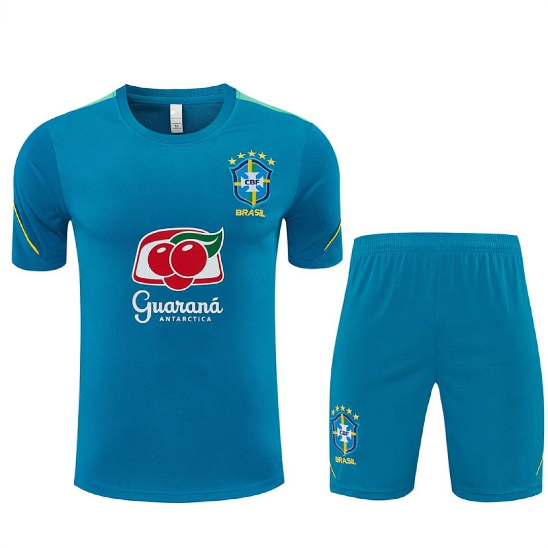 2026 Brazil Blue Green Shoulder Training Suit Set Short Sleeve