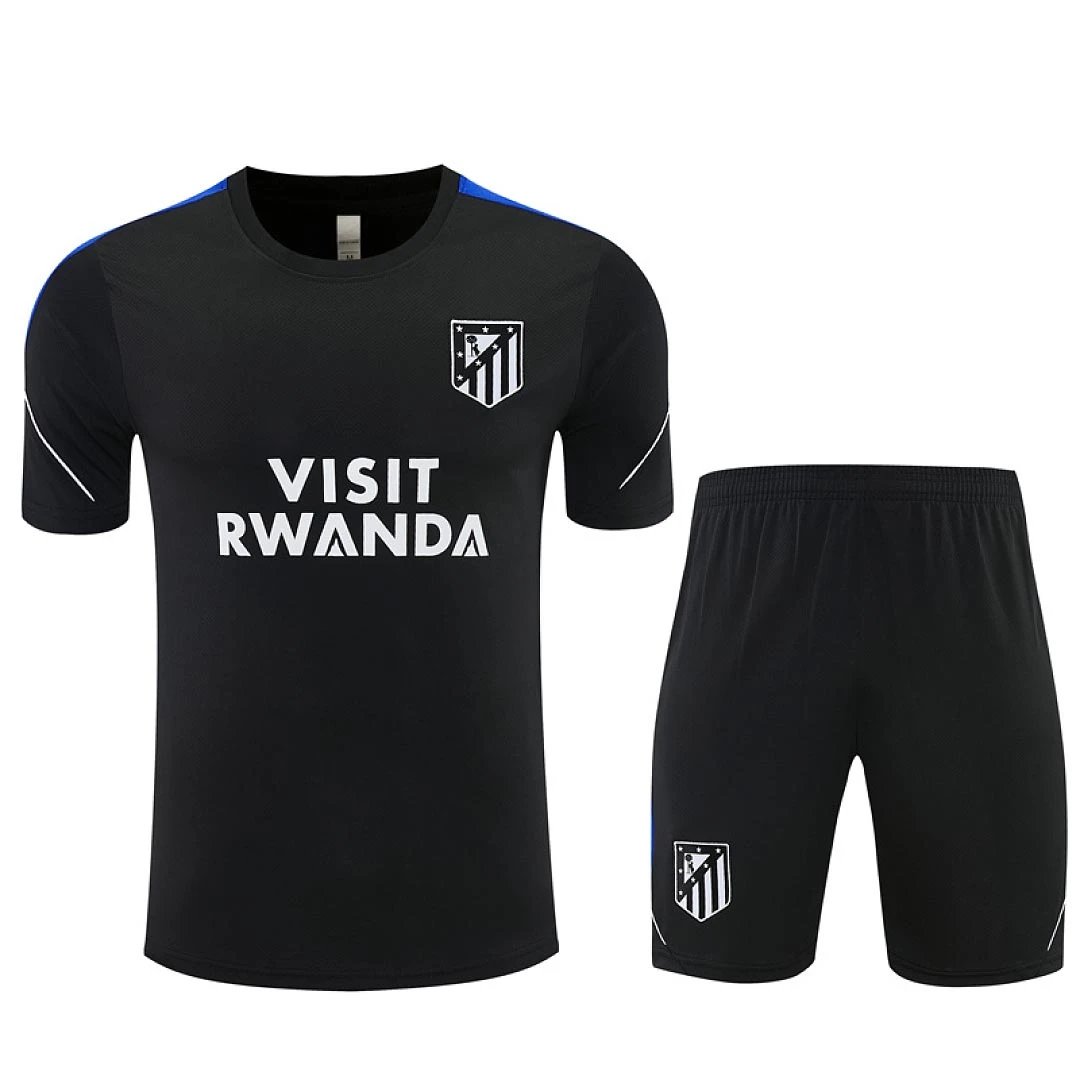 2627 Atletico Madrid Black and Blue Shoulder Training Set Short Sleeve