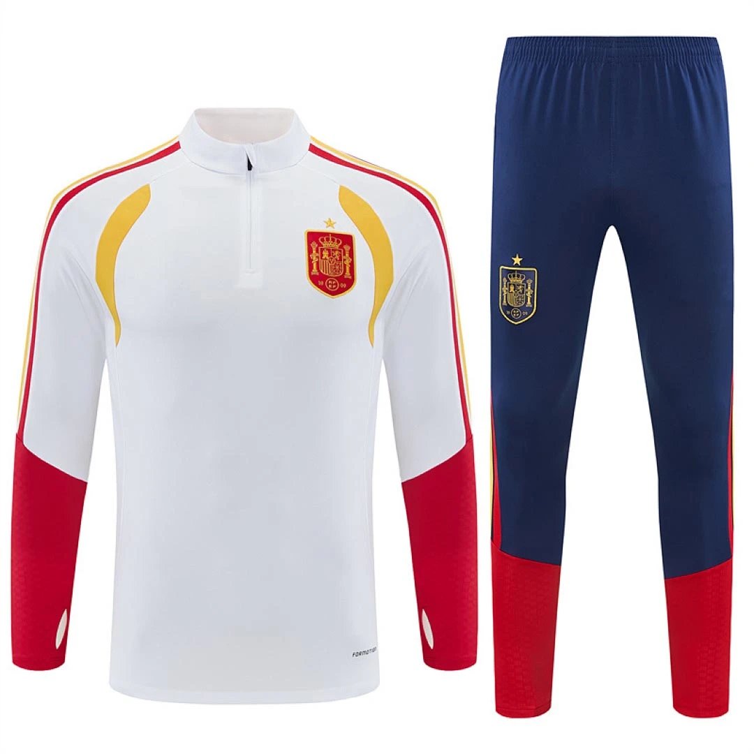 2026西班牙白色红色手臂训练服半拉套装