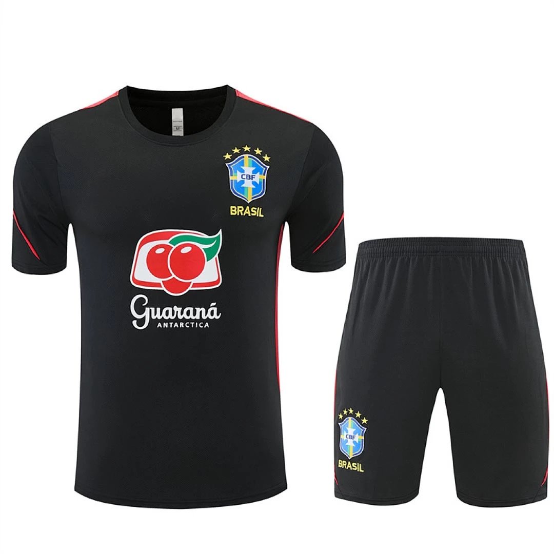 2026 Brazil Black Red Shoulder Training Suit Set Short Sleeve