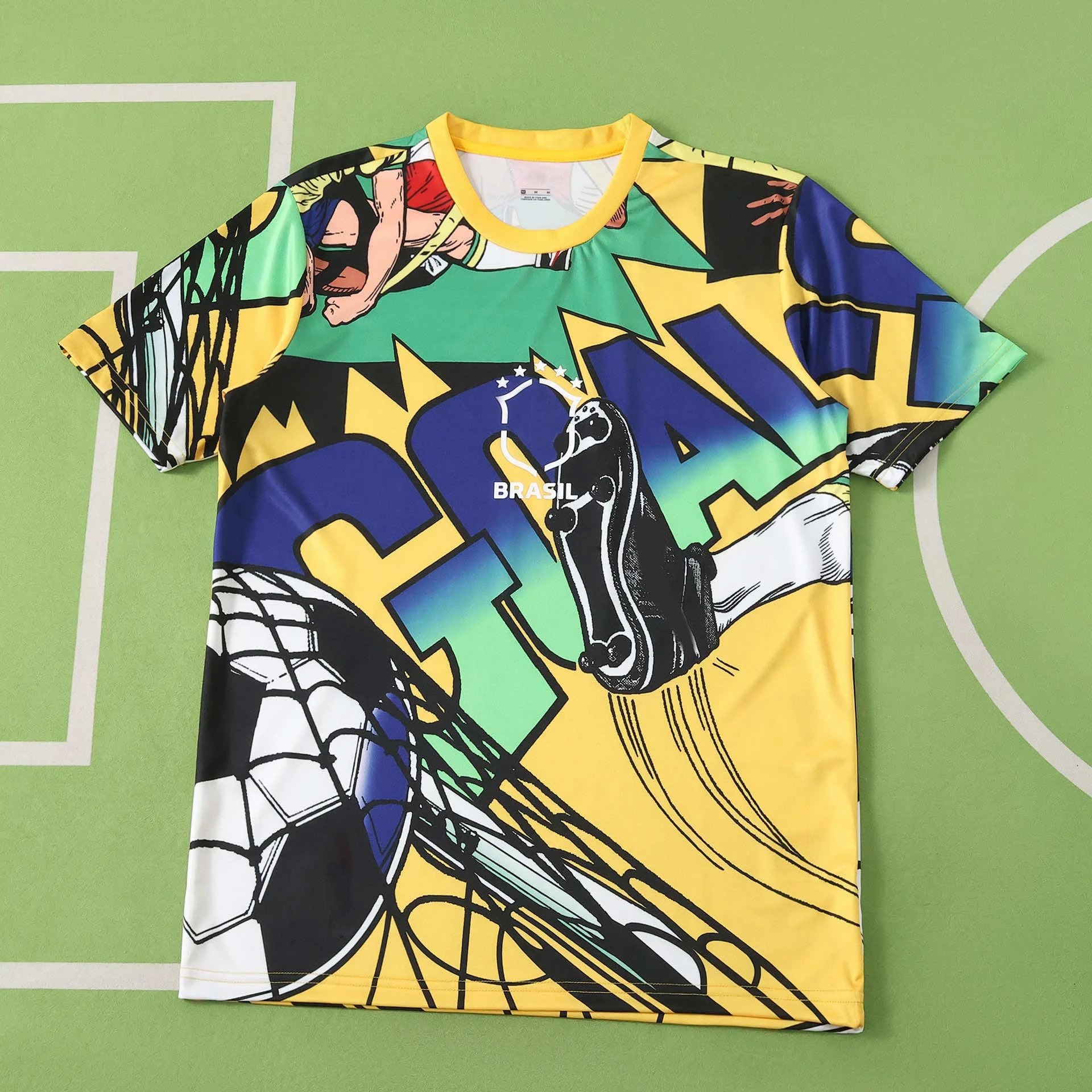 2026 Brazil Yellow and Blue Graffiti Training Jersey Thai Version