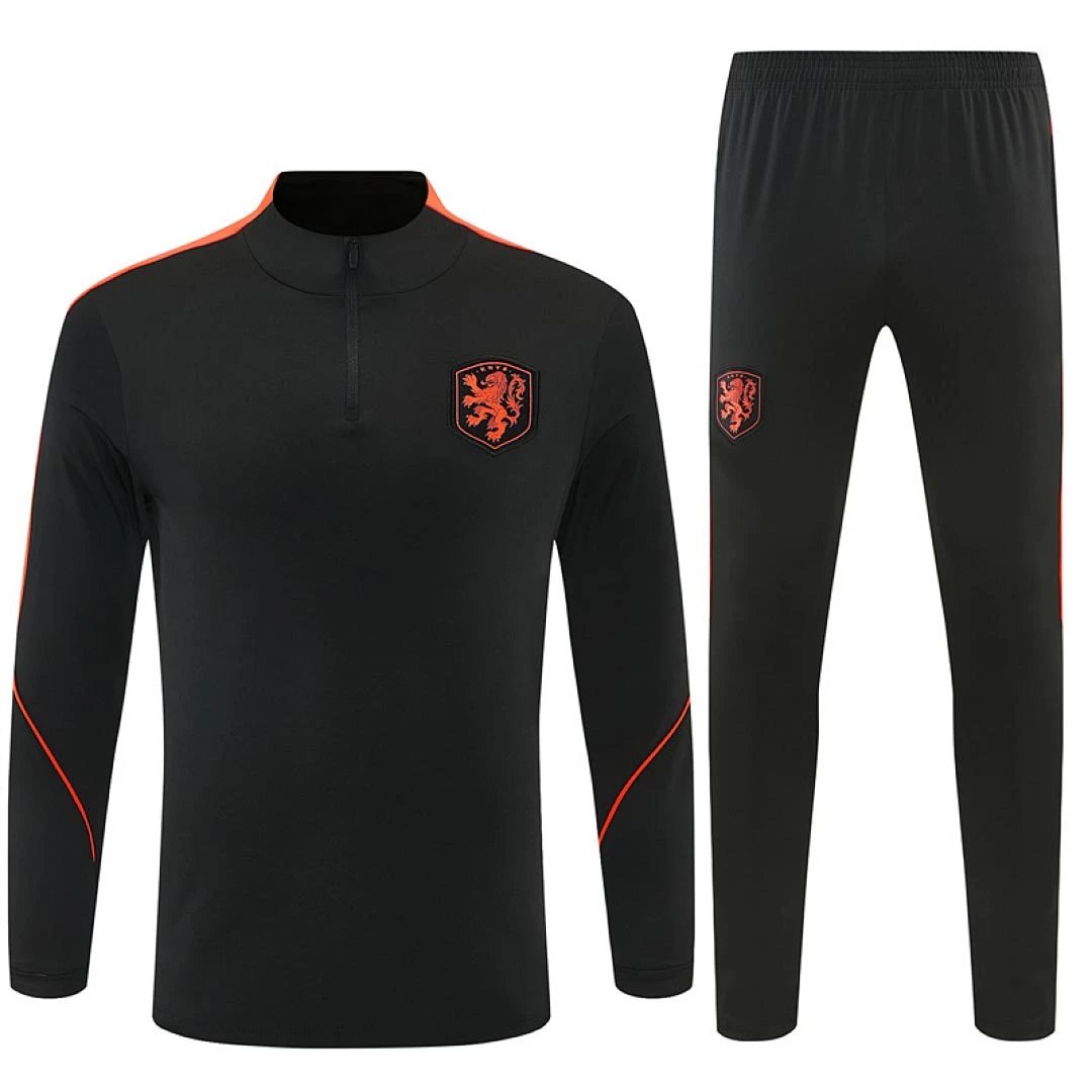 2026 Netherlands Black Orange Half Zip Shoulder Training Set
