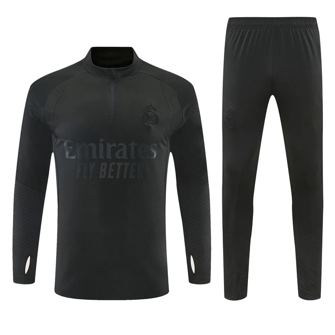 2627 Real Madrid All Black Training Half-Zip Set
