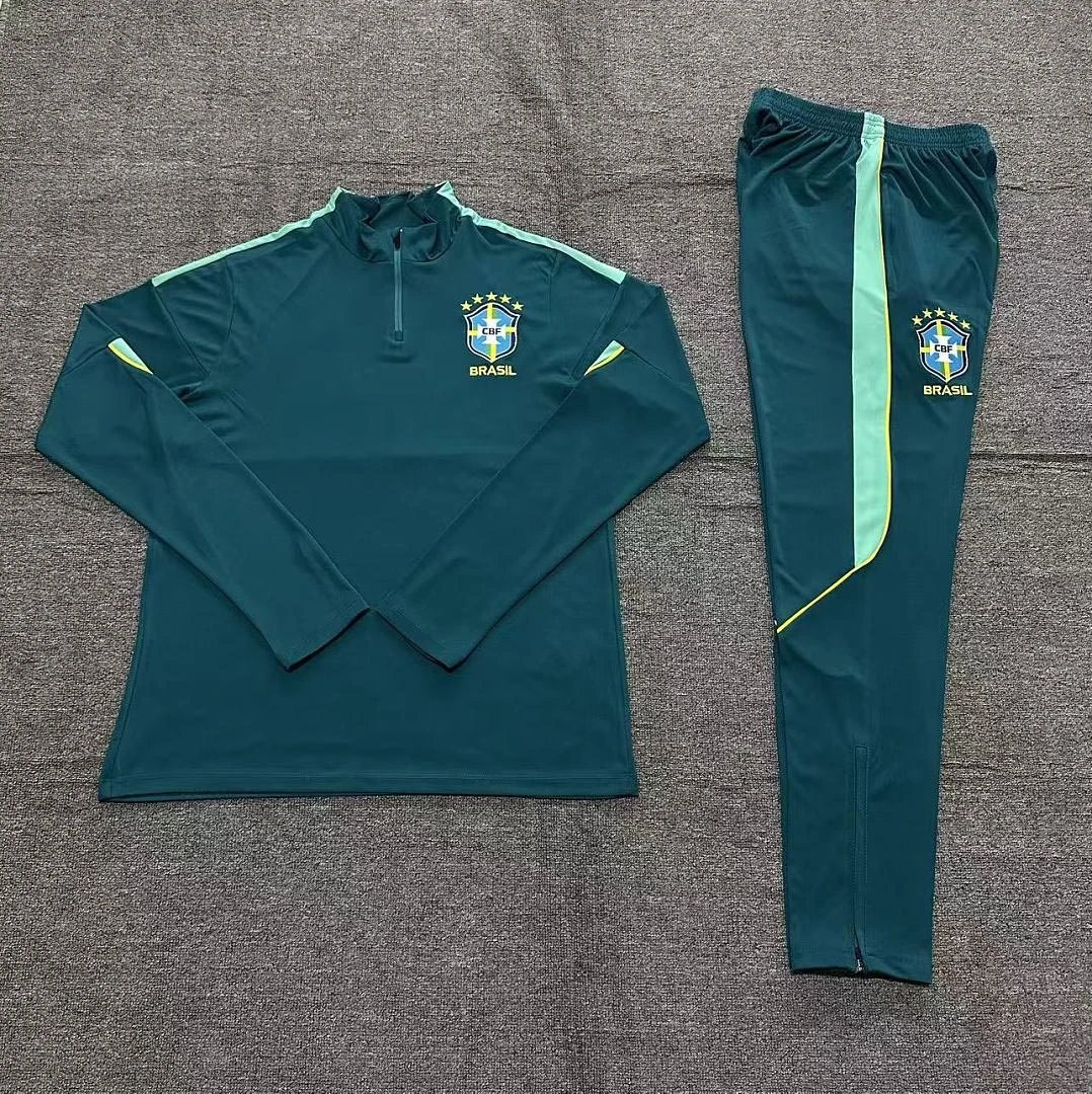 2026 Brazil Dark Green Shoulder Training Half-Zip Set