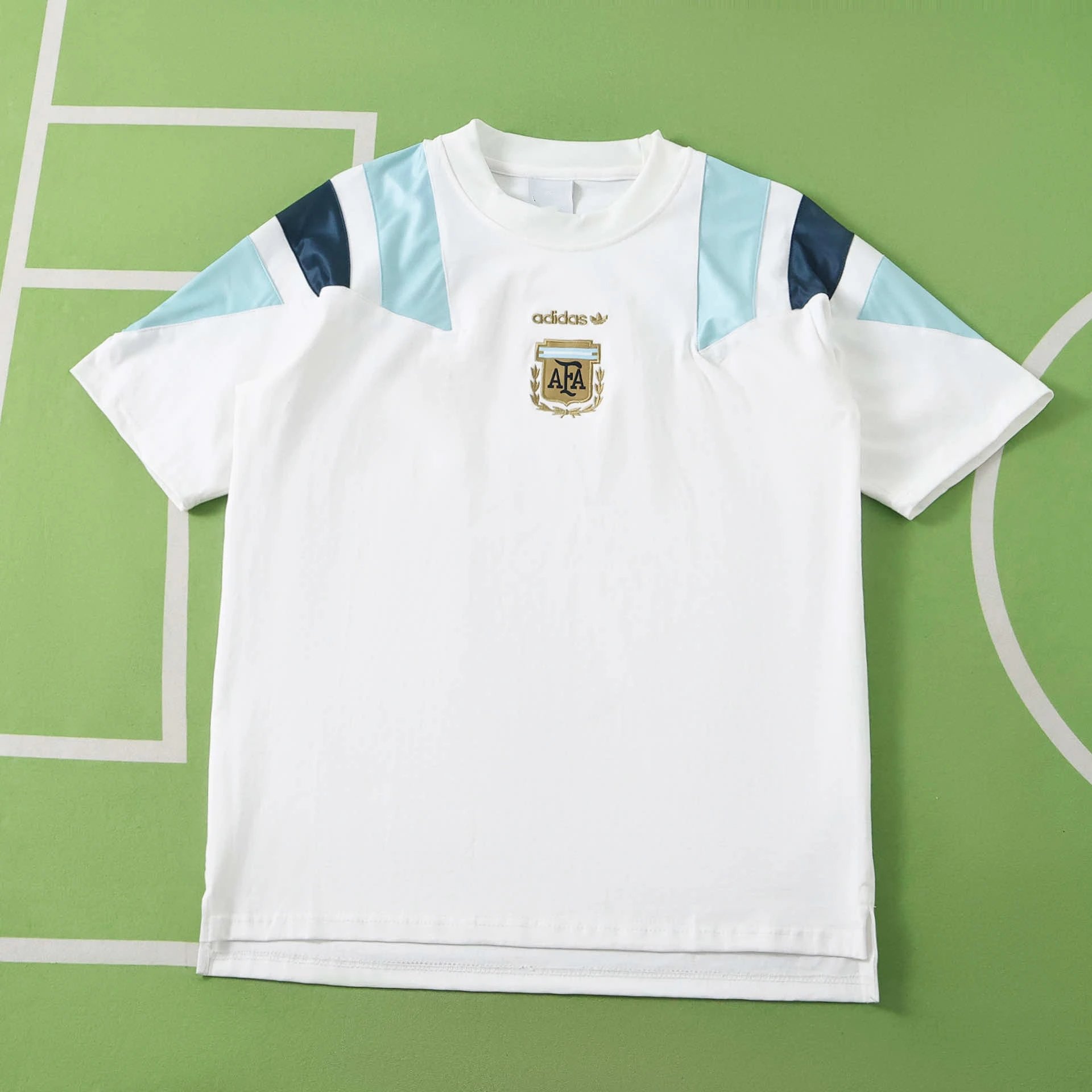 2627 Argentina White Blue Shoulder Casual T-Shirt