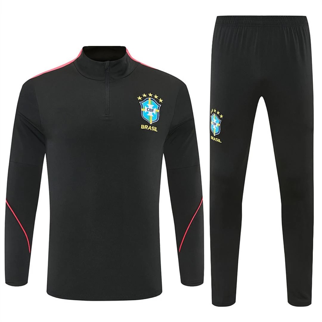 2026 Brazil Black Red Shoulder Training Half-Zip Set