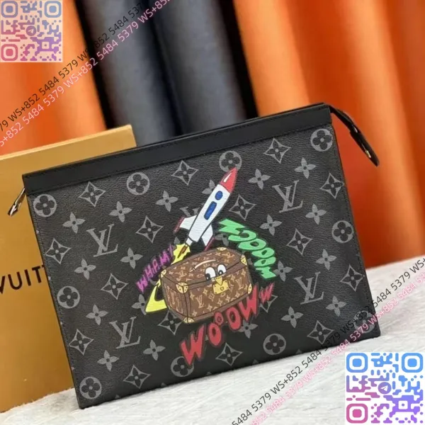 Louis Vuitton Monogram Rocket Print Pouch Black Clutches - 1