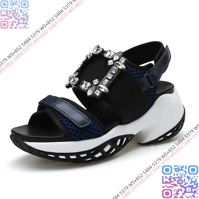 Design Chunky Platform Sandal with Crystal Embellishment Black / Blue / White Sandals