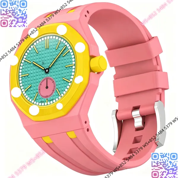 Design Octagonal Colorblock Silicone Watch Pink Yellow Turquoise Watch Watches - 1