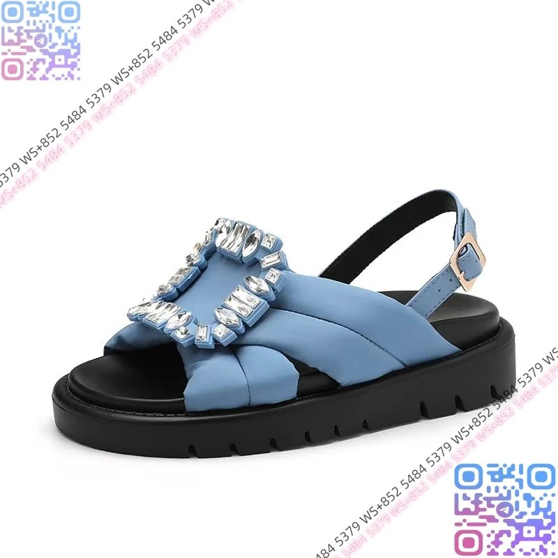 Design Crystal-Embellished Blue Platform Sandals