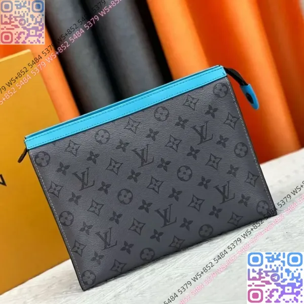 Louis Vuitton Monogram Eclipse Pouch Blue Trim Clutch Clutches - 1