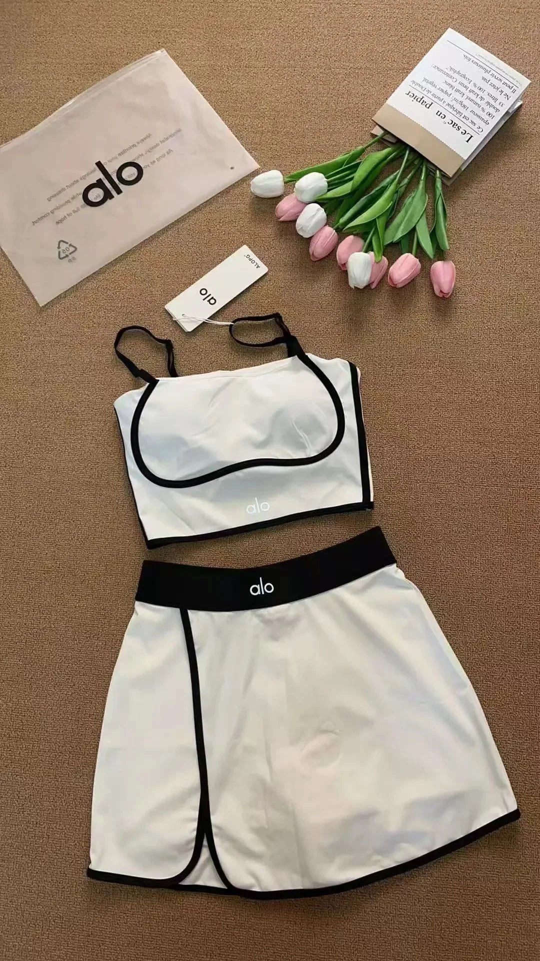 Alo Matching Sets Contrast-Trim Crop Top and Wrap-Style Skirt Set — al white suit