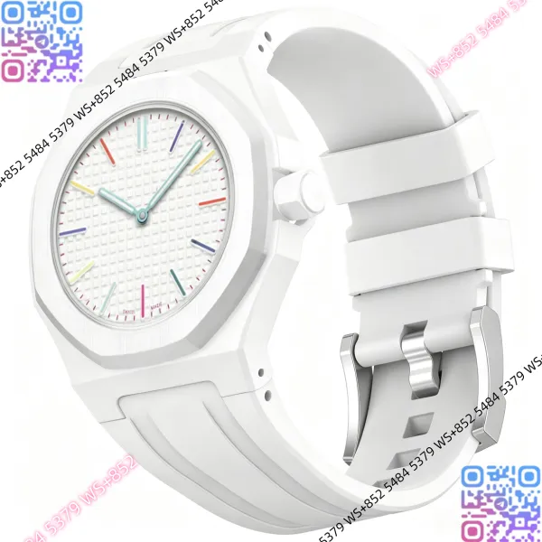 Design Octagonal White Ceramic Watch with Colorful Index Markers Watches - 1